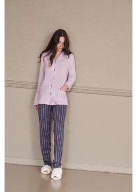 Linclalor Pigiama Donna Abbottonato Tipo Uomo in Cotone Invernale 2703